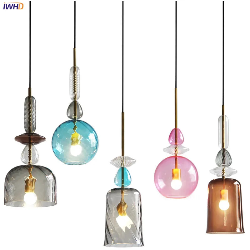 Afralia™ Nordic Glass LED Pendant Lights Modern Colorful Luminaria for Bedroom Living Room