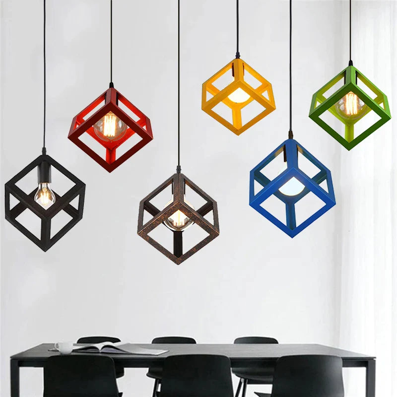 Afralia™ Metal Cube Pendant Lamp: Industrial Retro Village Hanging Light