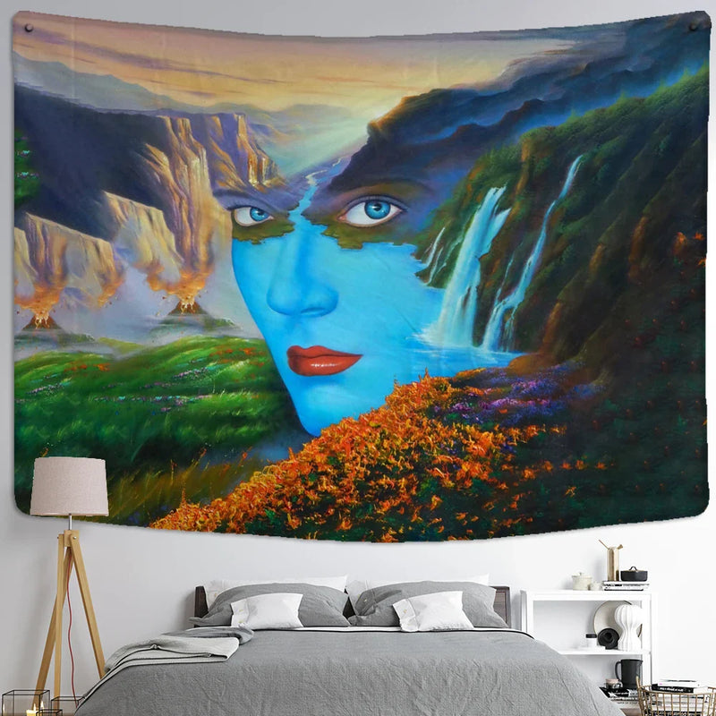 Afralia™ Mountain River Psychedelic Tapestry Wall Hanging Home Decor