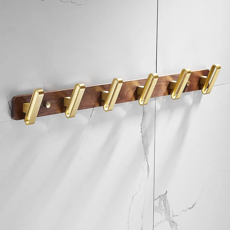 Afralia™ Brushed Gold Wood and Aluminum Robe Hook Towel Hanger for Bathroom and Kitchen