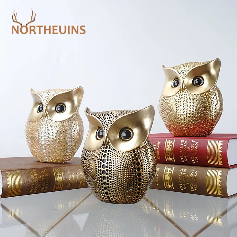 Afralia™ Golden Owl Figurines: Resin Animal Statues for Home Decor & Gifts