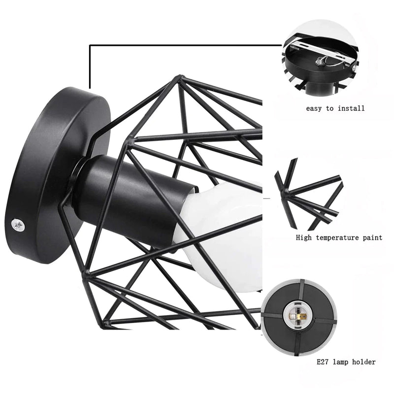 Afralia™ Modern Nordic Retro Iron Ceiling Light for Living Room, Bar, Black & White Cage Fixture