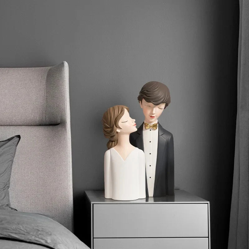Afralia™ Modern Couple Bust Sculptures Sweet Woman Statue Home Decor Crafts