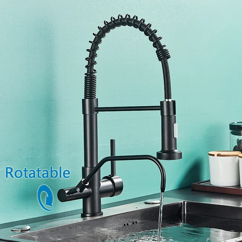 Afralia™ Black Pull Down Pure Water Kitchen Faucet Swivel Hot Cold Water Taps