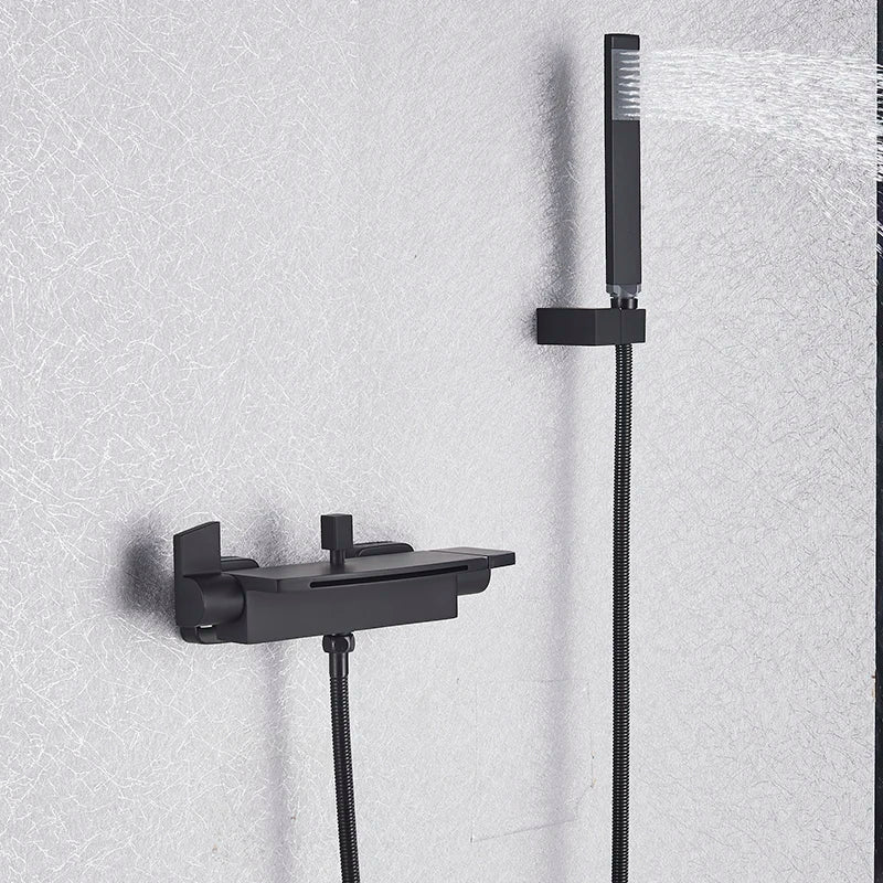 Afralia™ Matte Black 2-Function Bathroom Faucet Wall Mount Hot Cold Waterfall Shower