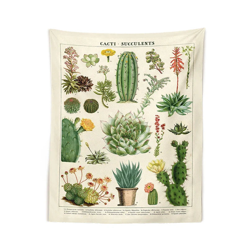 Afralia™ Cactus Tapestry Wall Hanging: Retro Succulents Mushroom Chart Hippie Boho Decor