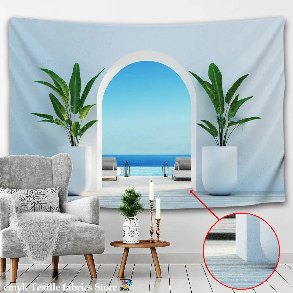 Afralia™ Ancient Architecture Tapestry Wall Hanging Home Decor Cloth