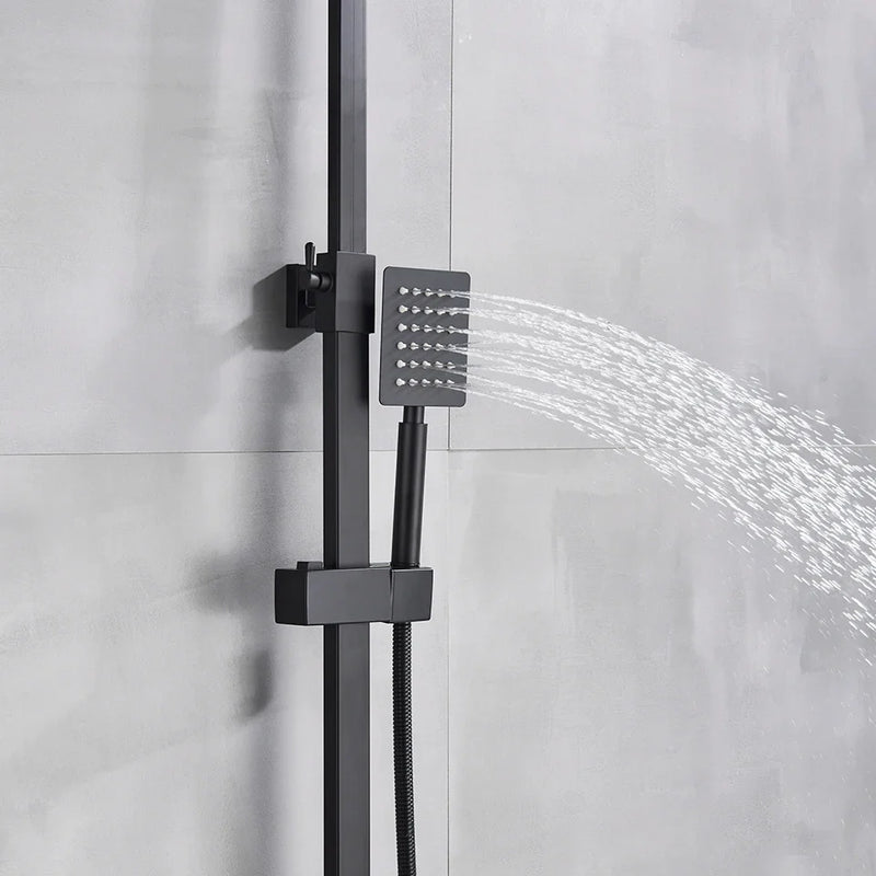 Afralia™ Black Thermostatic Rain Shower Faucet Set for Wall Mounted Bathrooms