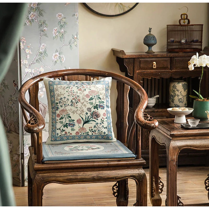 Afralia™ Oriental Floral Bird Print Gray Blue Lumbar Pillow Case for Sofa Bed Couch