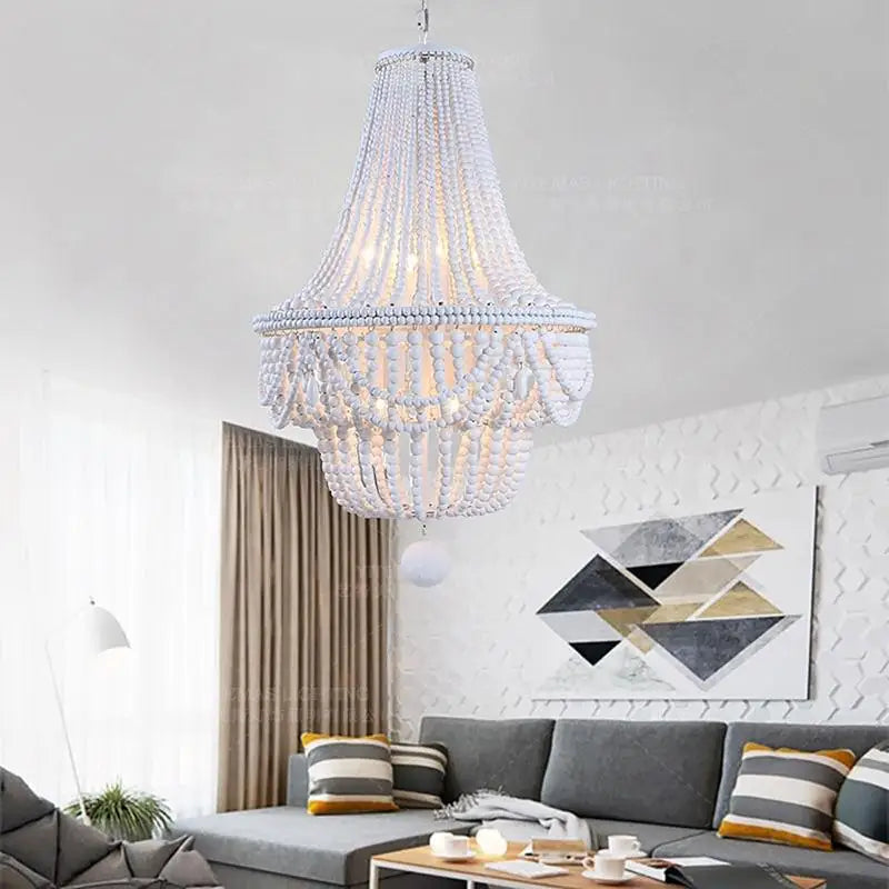 Afralia™ Retro Wooden Beads Chandelier in Blue Grey White for Kitchen Bedroom Nursery