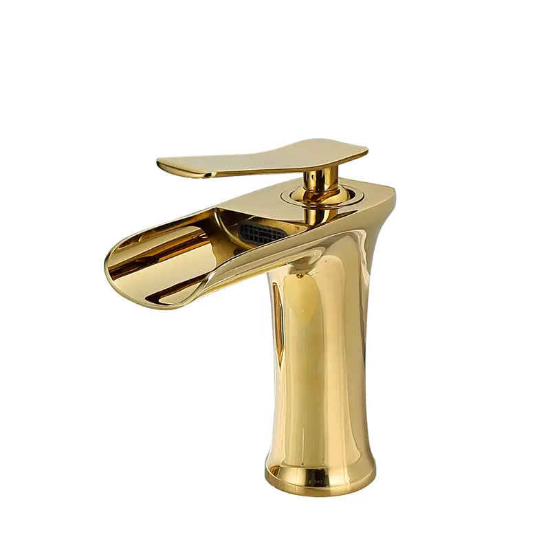 Afralia™ Gold Waterfall Bathroom Basin Faucet Mixer Tap Hot Cold White Sink