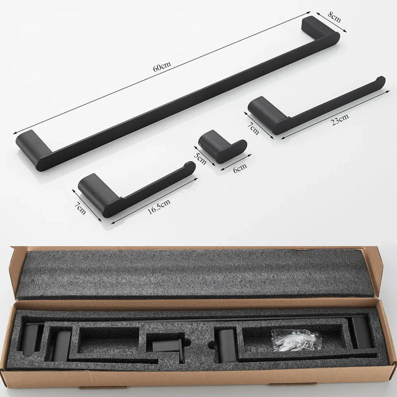 Afralia™ Matte Black Bathroom Hardware Set: TP Holder, Towel Bar, Robe Hook & Accessories