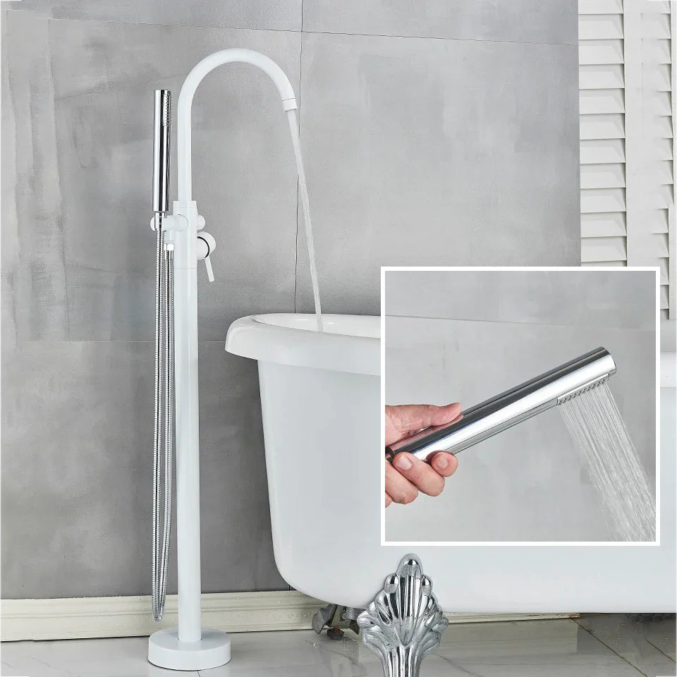 Afralia™ Floor Standing Bathtub Faucet Set with Dual Handles for Bathroom