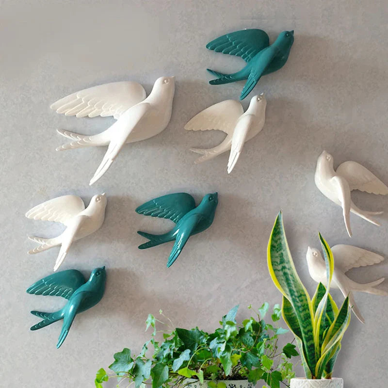 Afralia™ Swallow 3D Wall Stickers Resin Bird Figurine Home Decor Ornament for Living Room