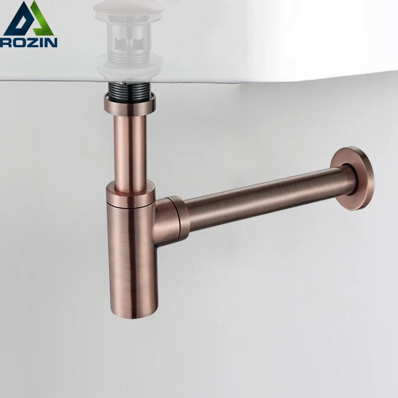 Afralia™ Bronze Round Siphon Bottle Trap Black P-TRAP for Bathroom Vanity Basin