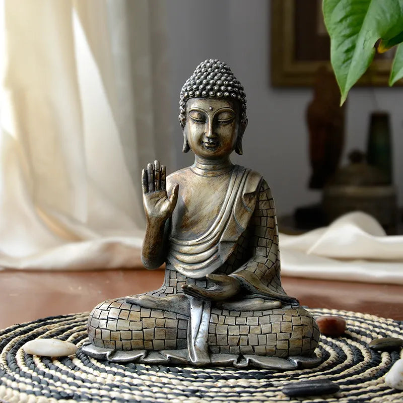 Afralia™ Siting Buddha Sculpture - Home Office Decor Vintage Figurine Ornament