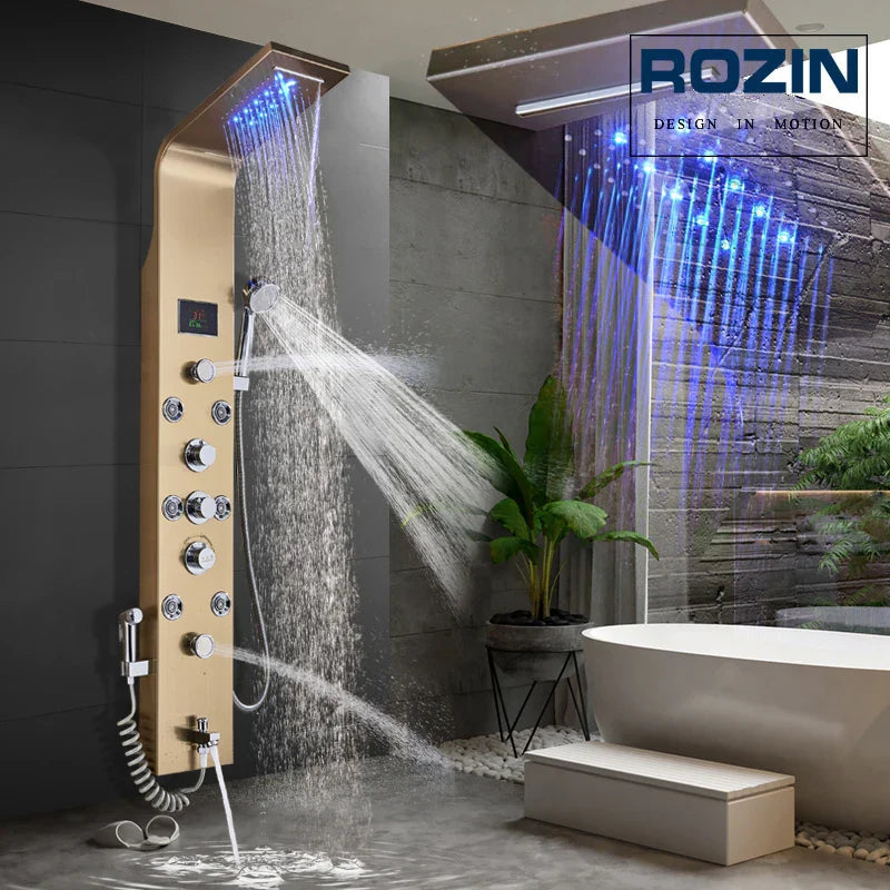 Afralia™ LED Rain Shower System with Swivel Massage Jet and Bidet Sprayer