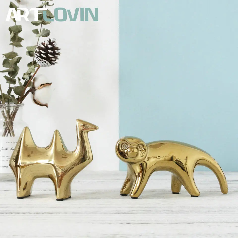 Afralia™ Gold Camel Ceramic Figurines, Bird Ornaments, Home Decor Accessories