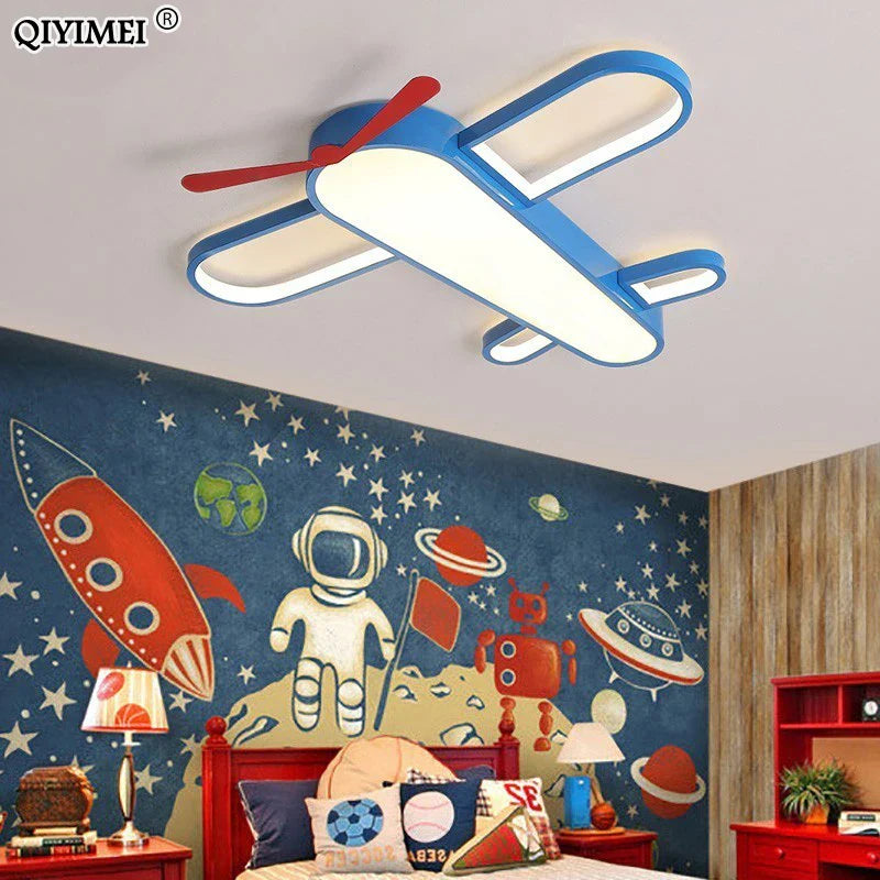 Afralia™ Blue Airplane LED Child Chandelier for Kids Room, Modern Bedroom Lighting Fixture