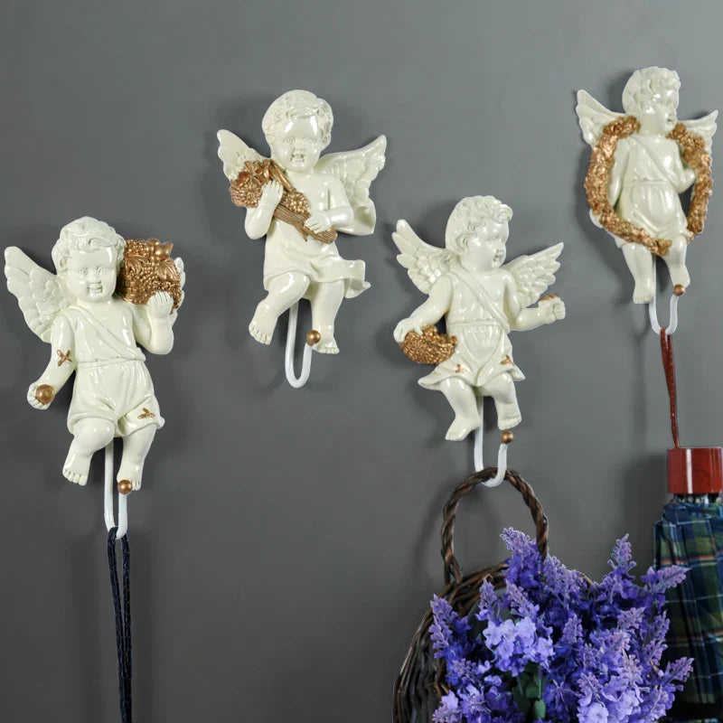 Afralia™ Angel Statue Wall Decor Hanger - Living Room Coat Keys Holder & Art