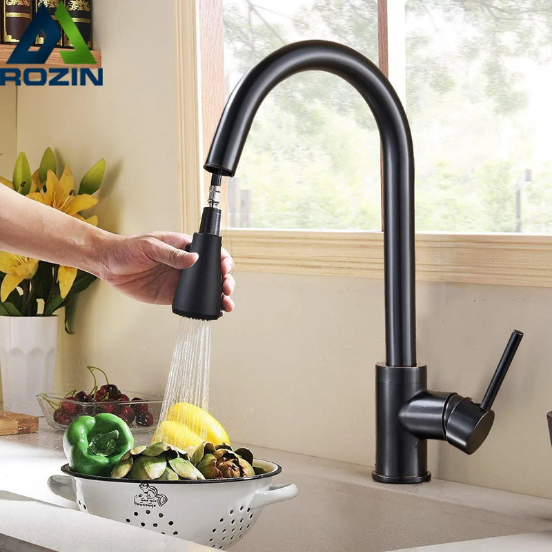 Afralia™ Black SUS304 Pull Out Kitchen Faucet Tap Single Handle Sink Mixer Spout