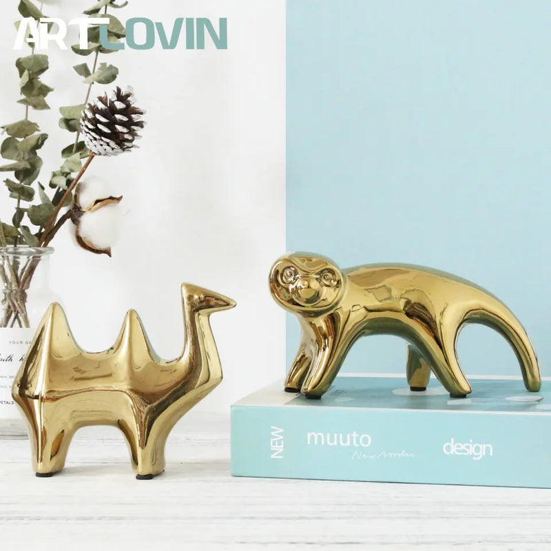 Afralia™ Gold Camel Ceramic Figurines, Bird Ornaments, Home Decor Accessories