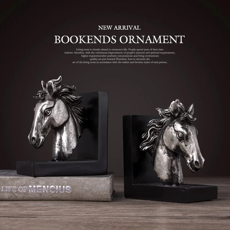 Afralia™ Resin Horse Craft Bookends - Vintage Study Room Decor & Desk Ornaments