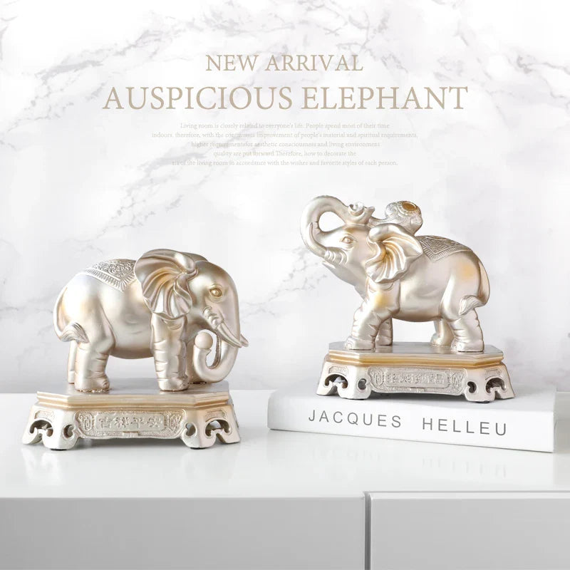 Afralia™ Elephant Couple Resin Statue for Living Room Office Tabletop Ornament