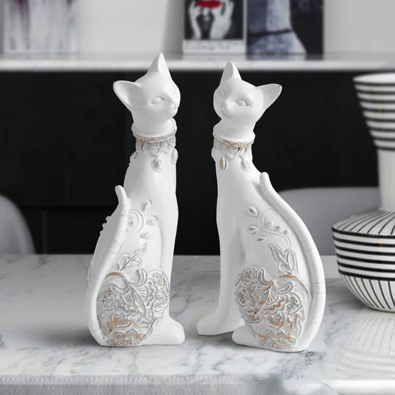 Afralia™ Cat Statue: Decorative Resin Sculpture, Creative Home Decor, Wedding Gift