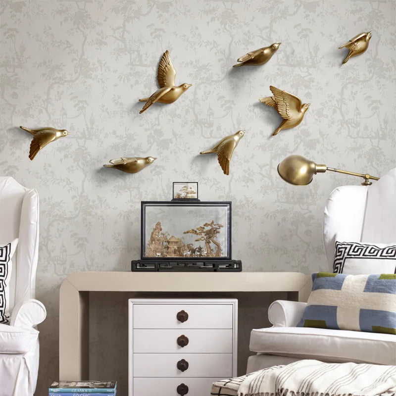 Afralia™ Resin Birds 3D Wall Sticker - Creative Living Room Decor & Wall Murals