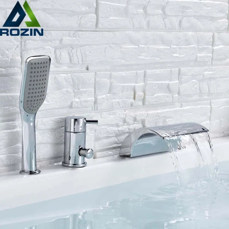 Afralia™ Chrome Waterfall Bathtub Faucet with Handshower