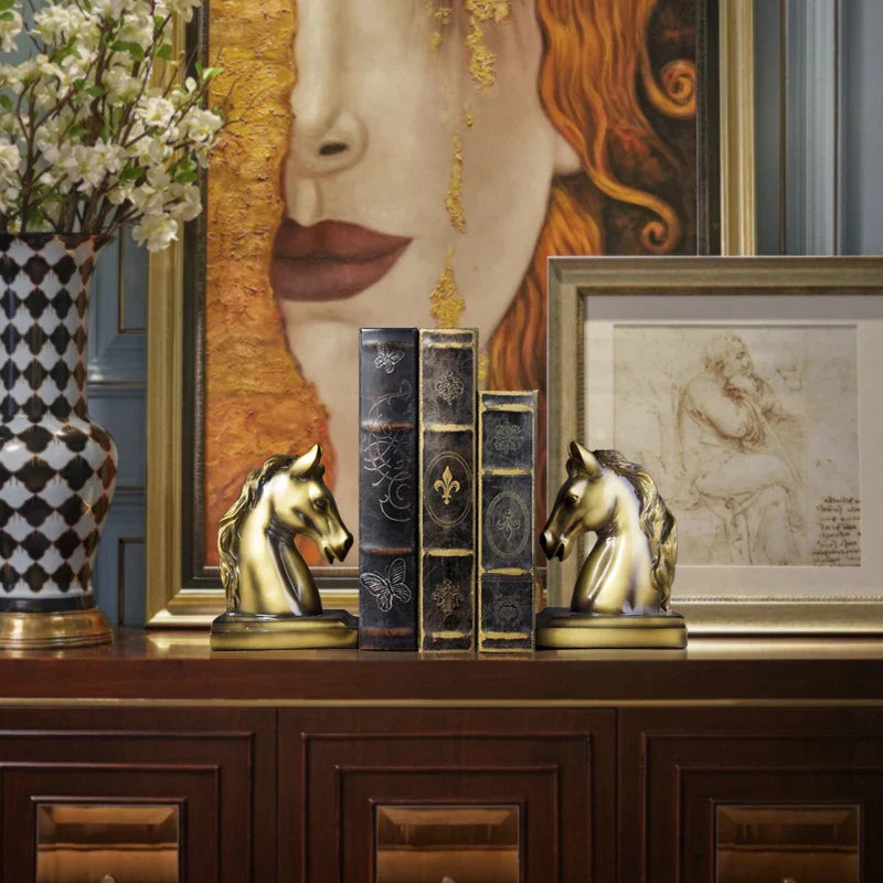 Afralia™ Resin Horse Craft Bookends - Vintage Study Room Decor & Desk Ornaments