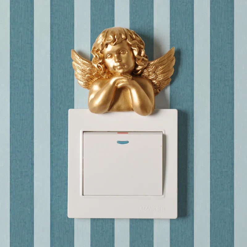 Afralia™ Resin Angel Wall Switch Socket Sticker Home Decoration Craft Light Figurine
