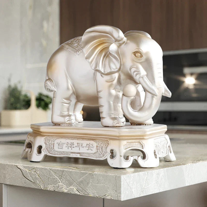 Afralia™ Elephant Couple Resin Statue for Living Room Office Tabletop Ornament