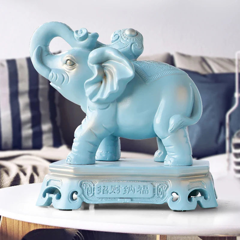Afralia™ Elephant Couple Resin Statue for Living Room Office Tabletop Ornament