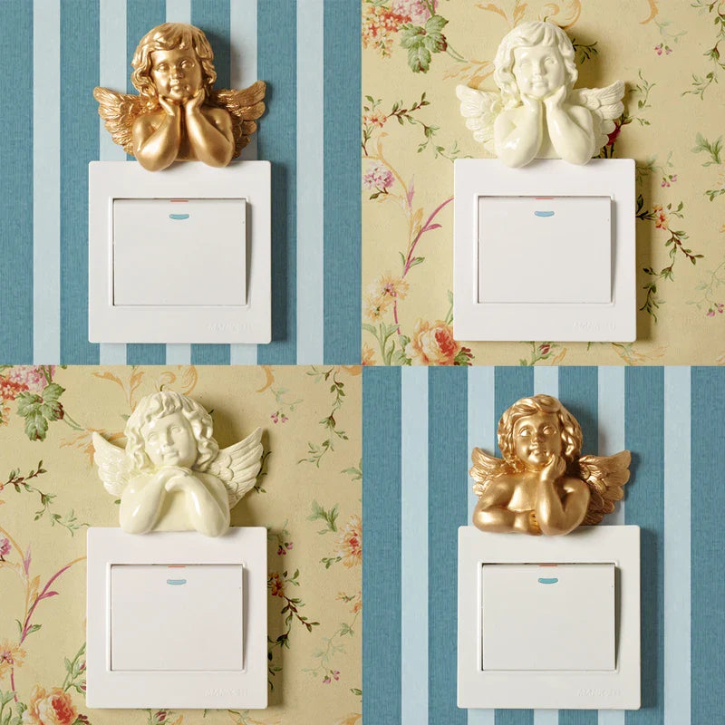 Afralia™ Resin Angel Wall Switch Socket Sticker Home Decoration Craft Light Figurine