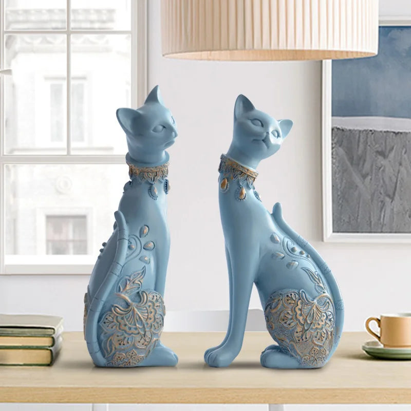 Afralia™ Cat Statue: Decorative Resin Sculpture, Creative Home Decor, Wedding Gift