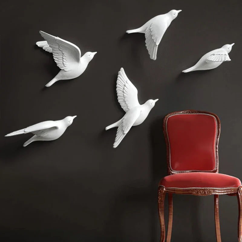 Afralia™ Resin Birds Decor Wall Mural Miniature Figurine 3D Sticker Living Room TV Ornament