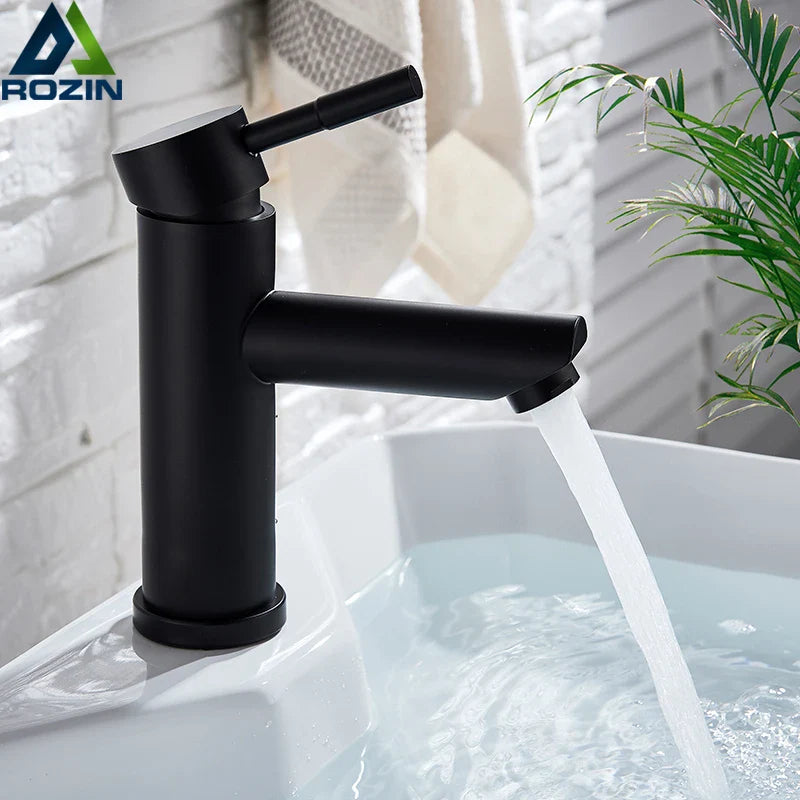 Afralia™ Matte Black Stainless Steel Bathroom Sink Faucet One Hole Basin Mixer Tap