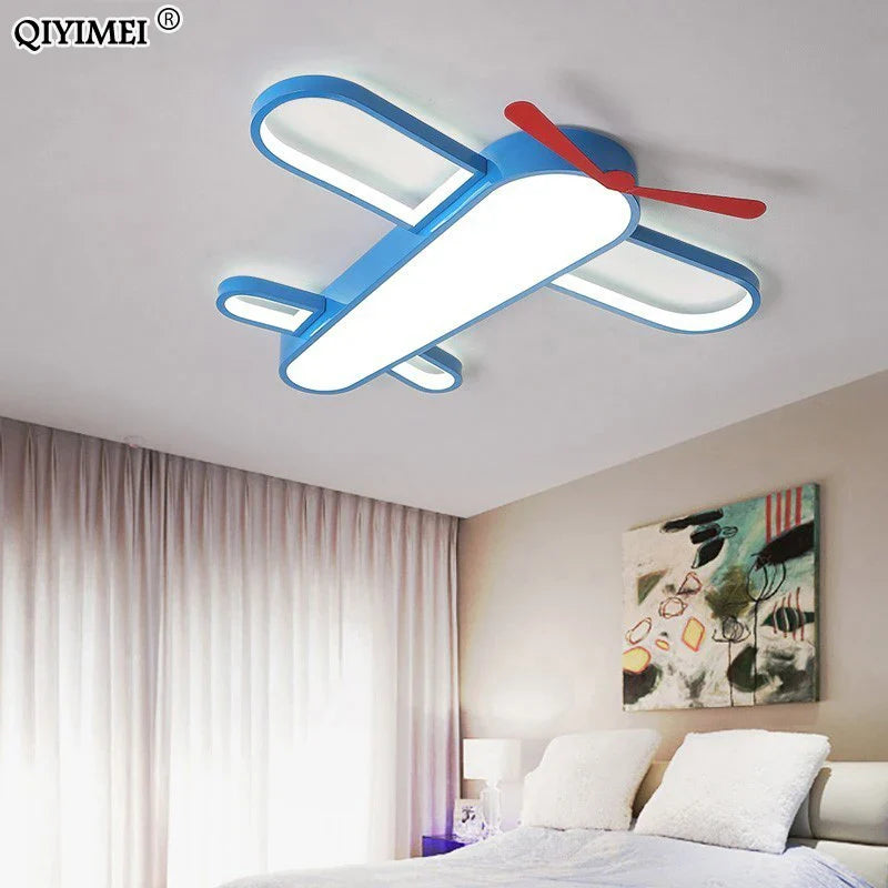 Afralia™ Blue Airplane LED Child Chandelier for Kids Room, Modern Bedroom Lighting Fixture