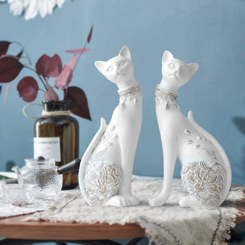 Afralia™ Cat Statue: Decorative Resin Sculpture, Creative Home Decor, Wedding Gift