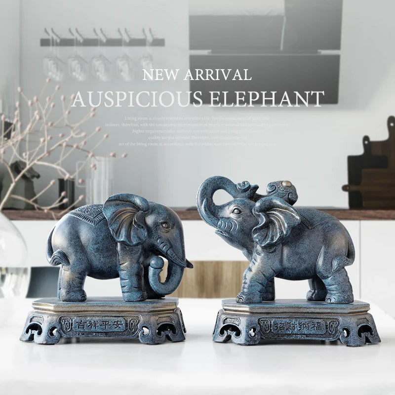 Afralia™ Elephant Couple Resin Statue for Living Room Office Tabletop Ornament