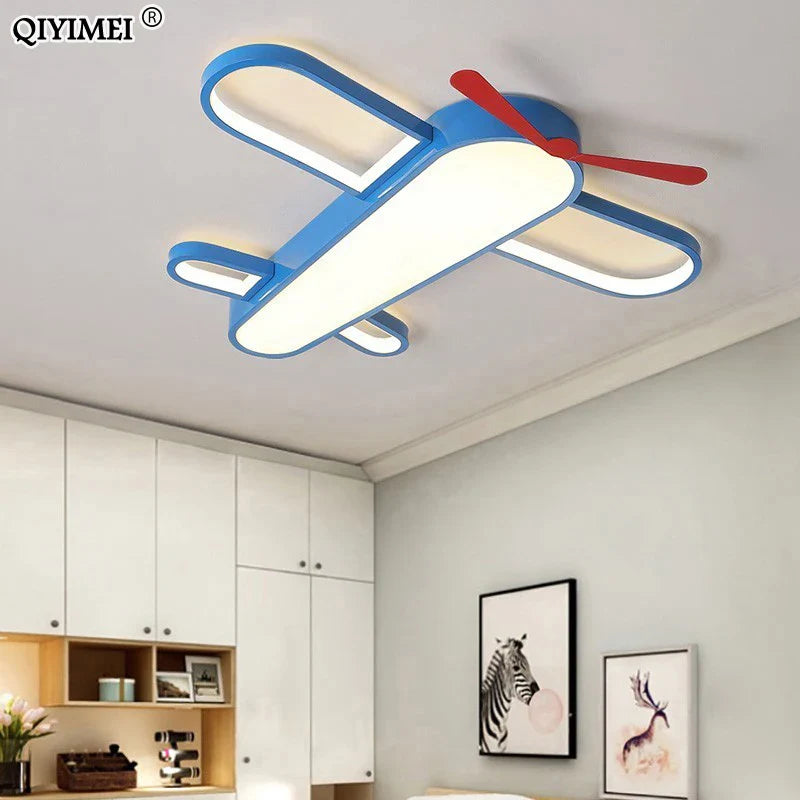 Afralia™ Blue Airplane LED Child Chandelier for Kids Room, Modern Bedroom Lighting Fixture