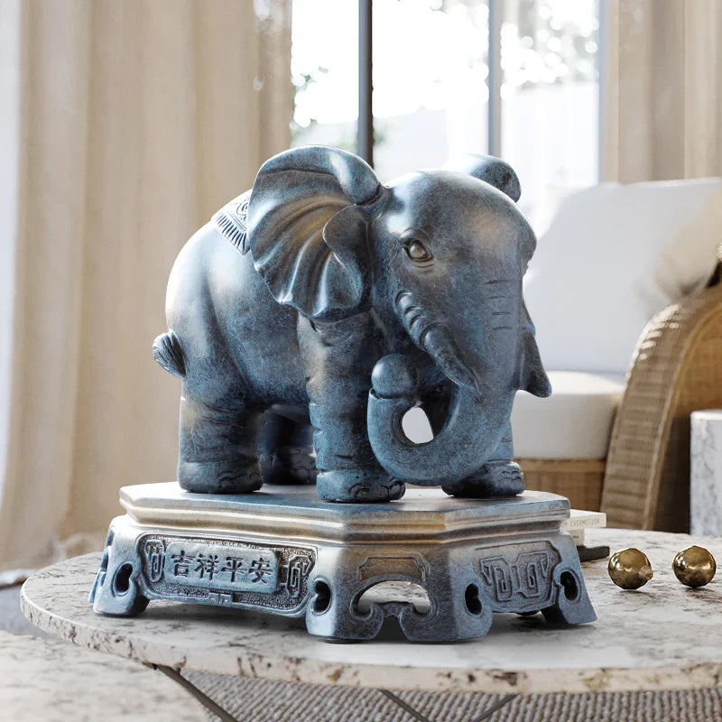 Afralia™ Elephant Couple Resin Statue for Living Room Office Tabletop Ornament