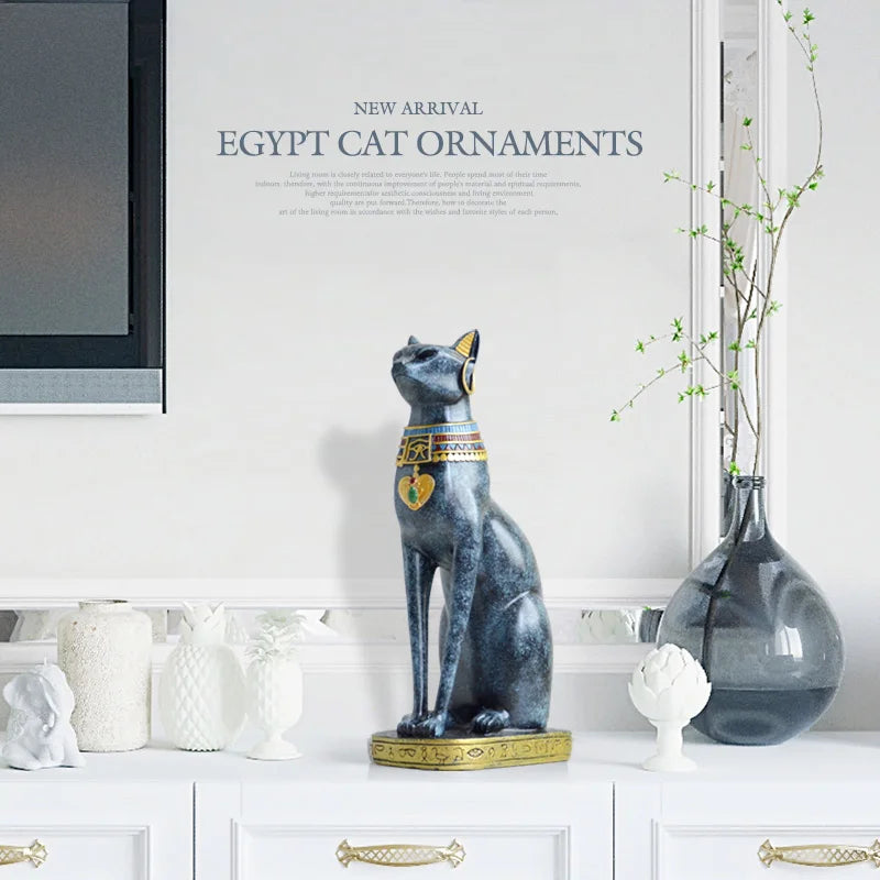Afralia™ Egyptian Cat Resin Craft Home Decor Deity Figurine for Table Ornaments