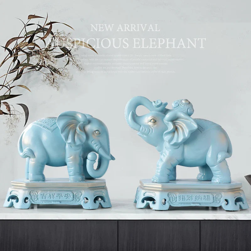Afralia™ Elephant Couple Resin Statue for Living Room Office Tabletop Ornament
