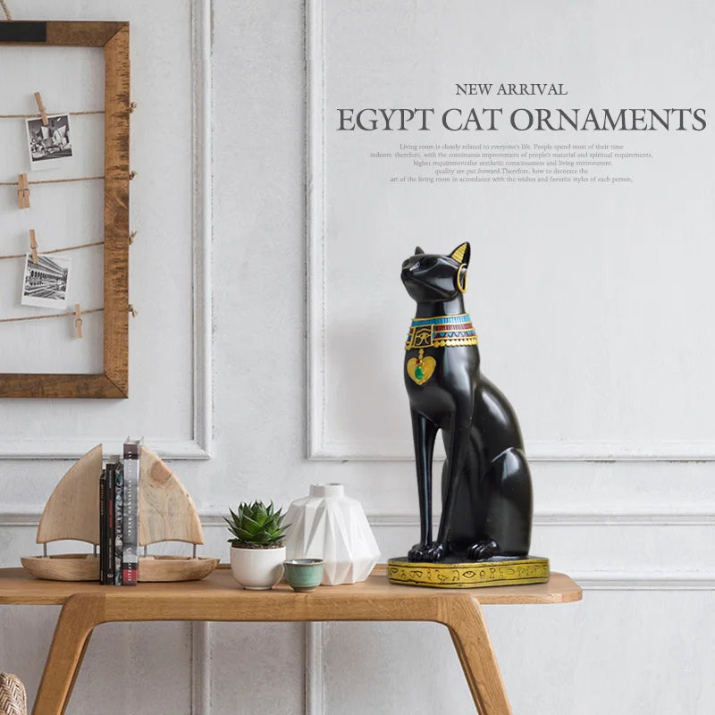 Afralia™ Egyptian Cat Resin Craft Home Decor Deity Figurine for Table Ornaments