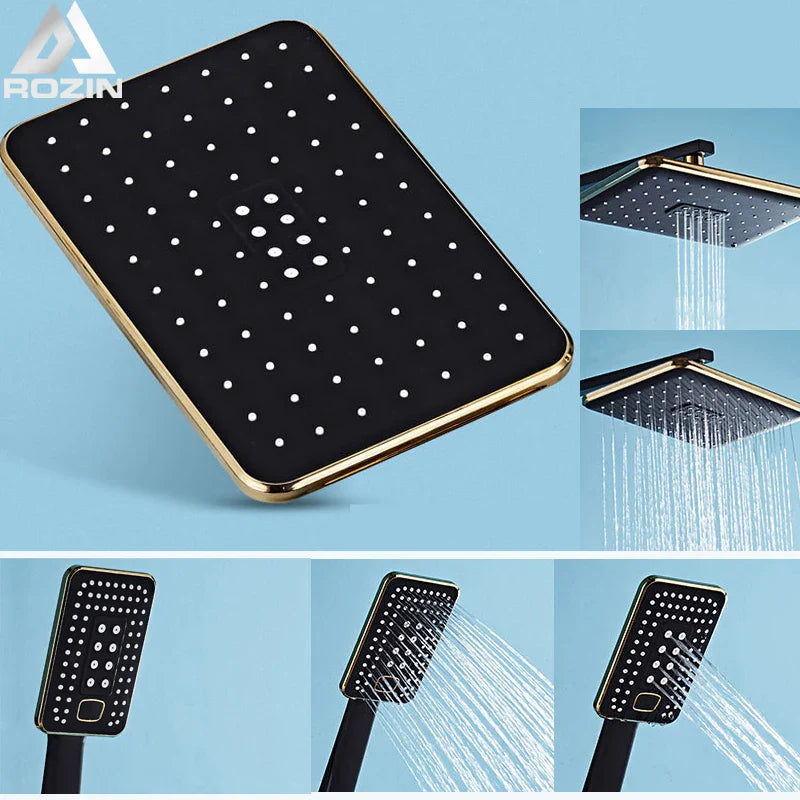 Afralia™ Black Rainfall Shower Head with Handshower - Over-head Shower Sprayer