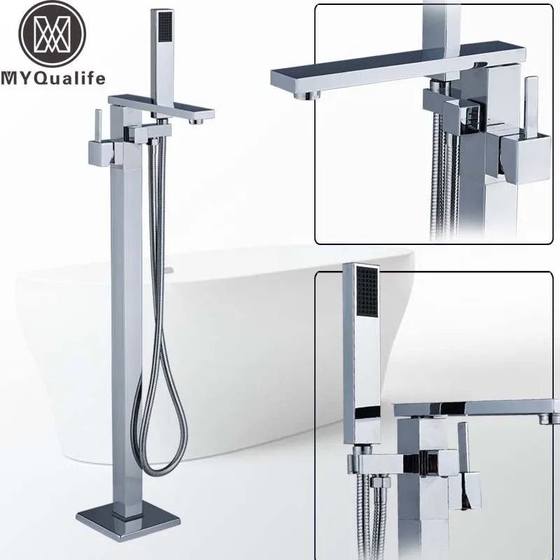 Afralia™ Chrome Floor Mounted Tub Faucet Set with Handshower