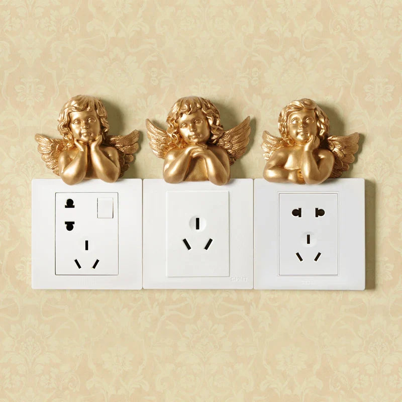 Afralia™ Resin Angel Wall Switch Socket Sticker Home Decoration Craft Light Figurine